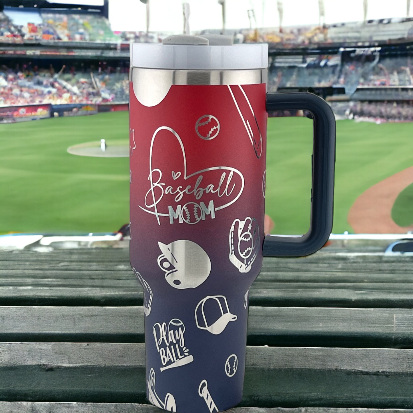 40oz. Baseball Mom 360° Engraved Tumbler - we can also replace the baseball mom heart with any of the other designs on this page.