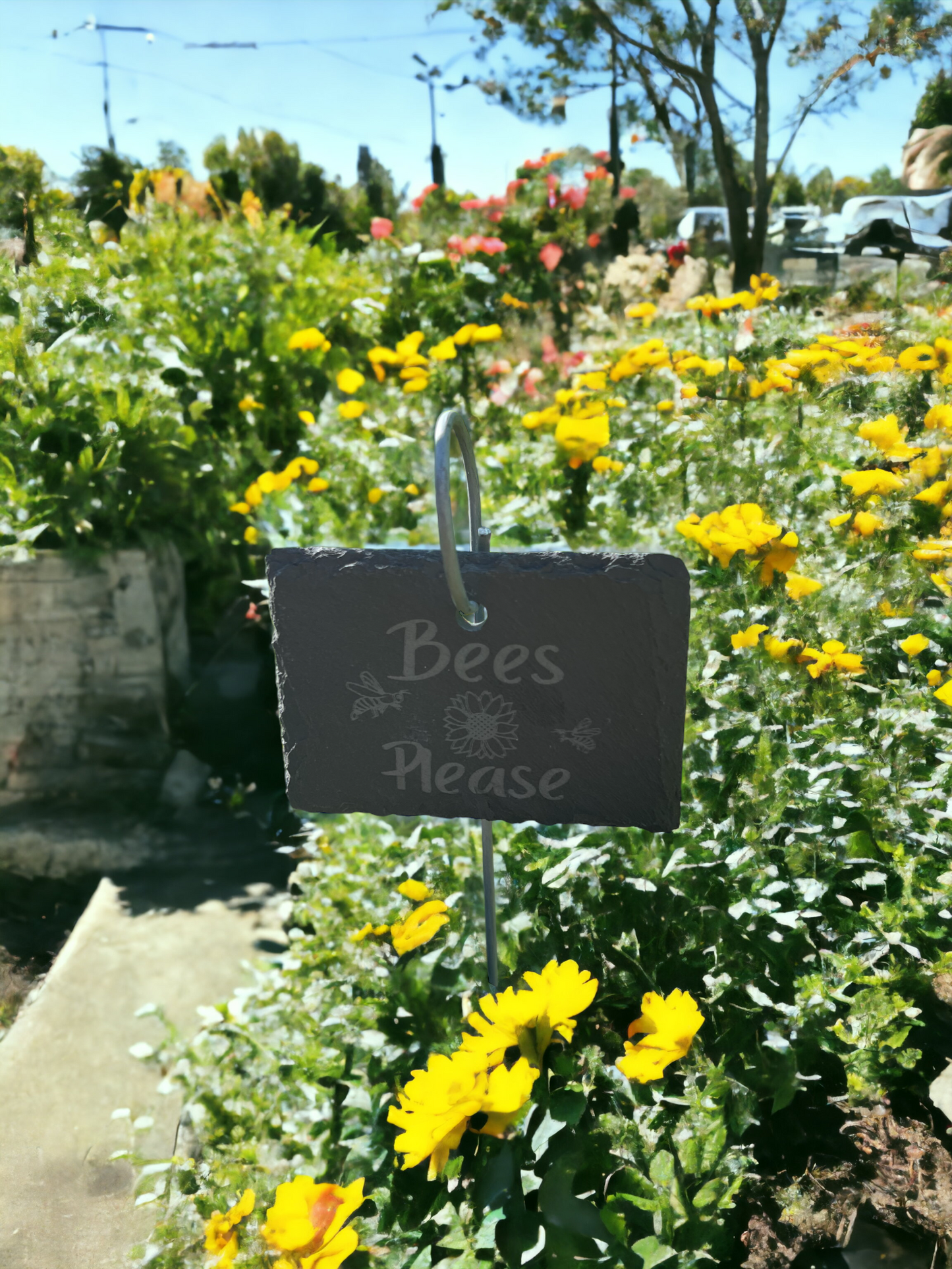 Buzzing with Charm: Engraved Slate Plant Marker - Bees Please