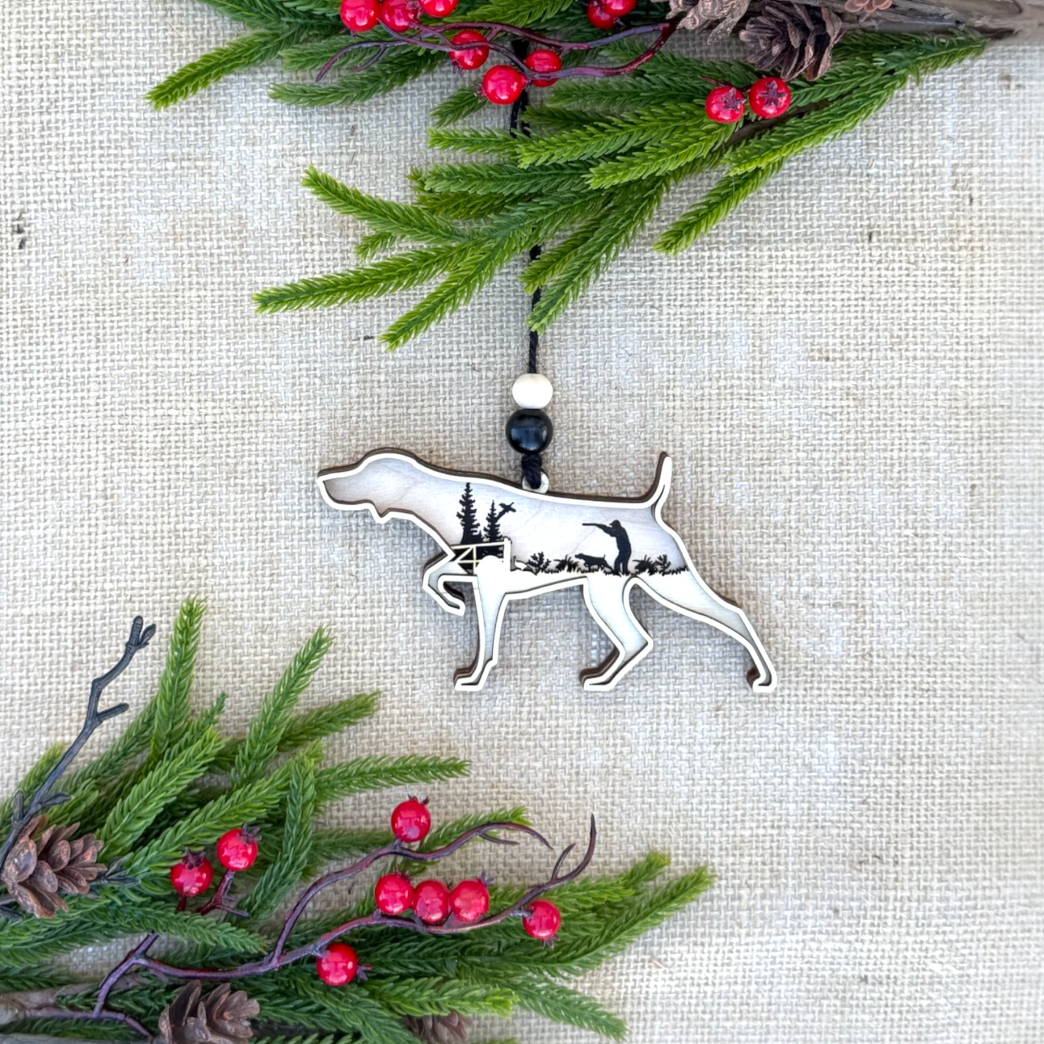 German Shorthaired Pointer Hunting Ornament - Wood Layered Design