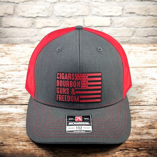 Cigars Bourbon Guns & Freedom - Richardson 112 Patch Trucker Hat