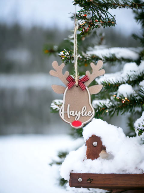 Adorable Personalized Reindeer Ornament - Custom Name and Year Included