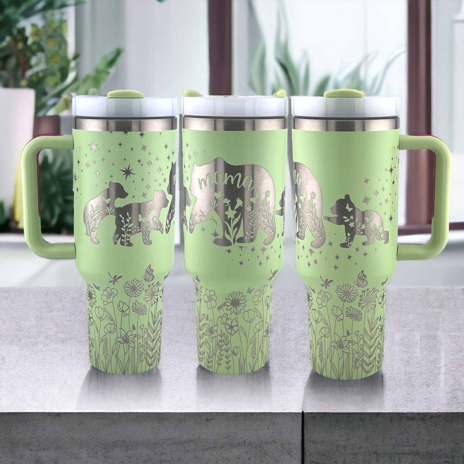 40 oz. Mama Bear Insulated Tumbler with handle - Engraved 360°
