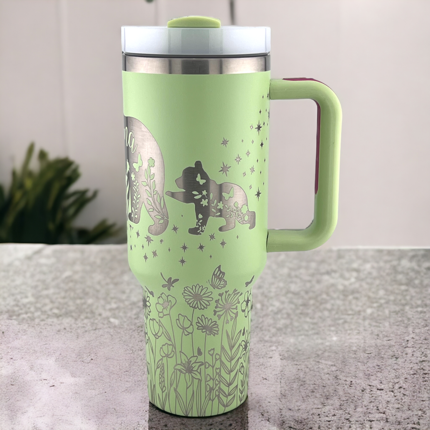 40 oz. Mama Bear Insulated Tumbler with handle - Engraved 360°