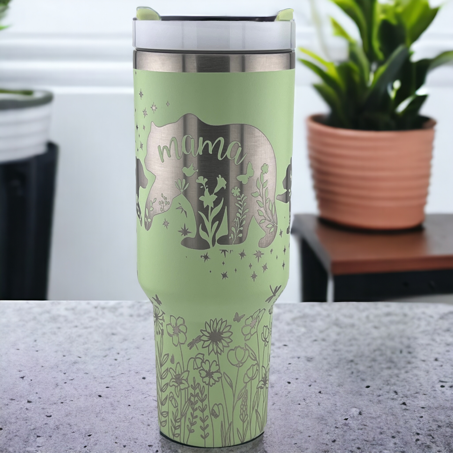 40 oz. Mama Bear Insulated Tumbler with handle - Engraved 360°