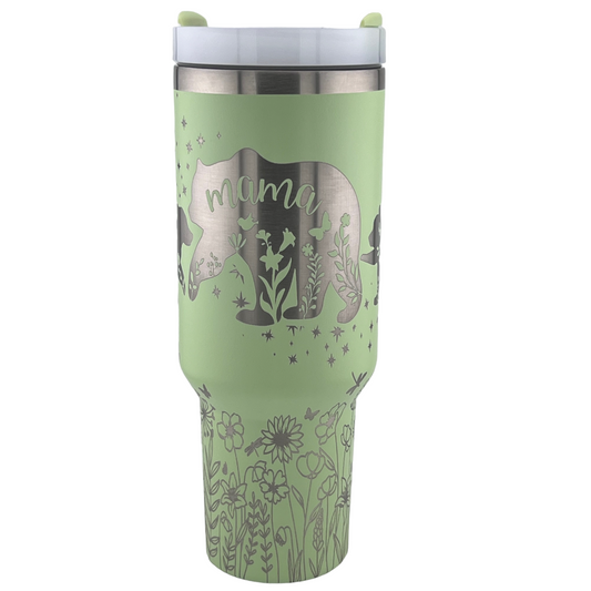 40 oz. Mama Bear Insulated Tumbler with handle - Engraved 360°