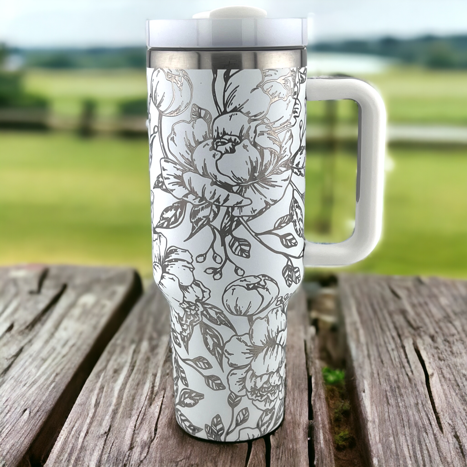 40 oz. Peony Tumbler Engraved 360°