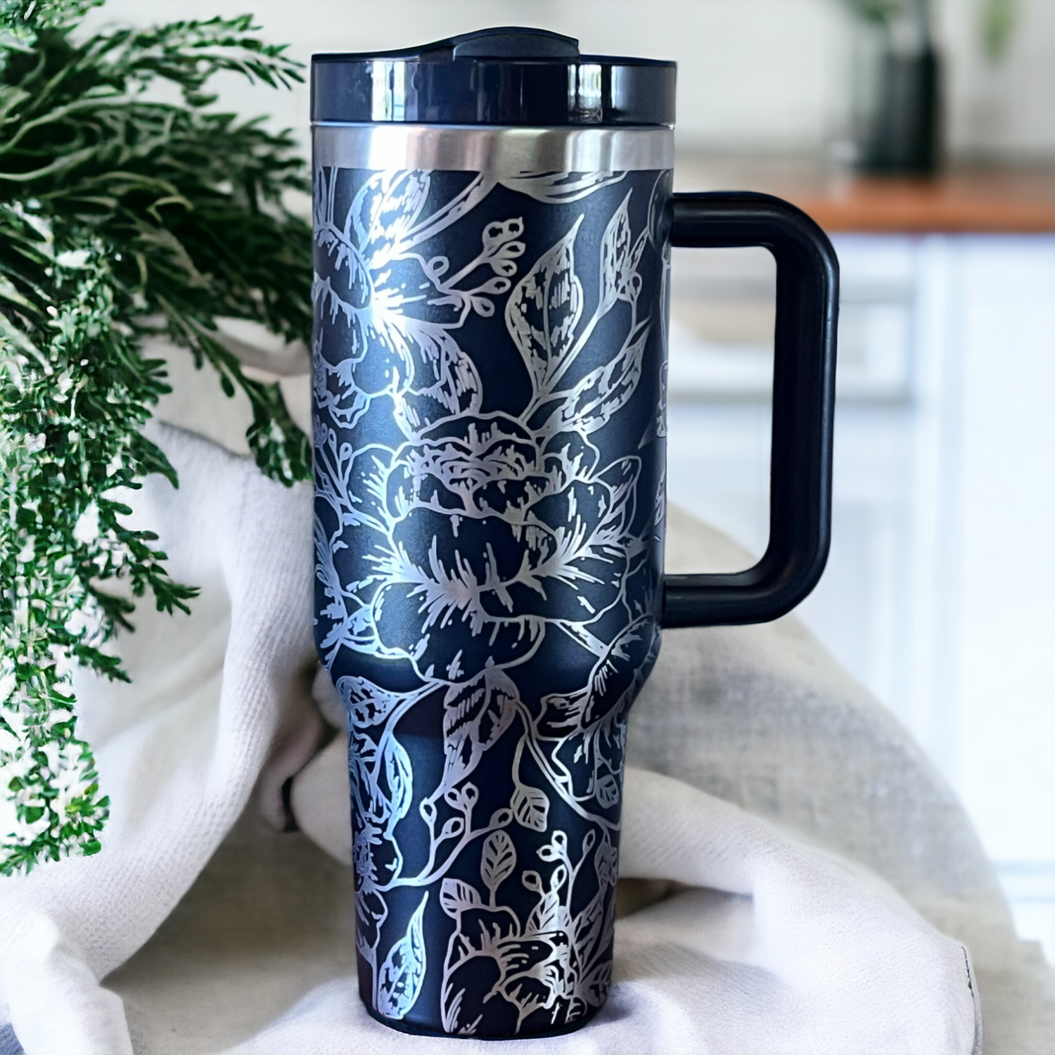 40 oz. Peony Tumbler Engraved 360°