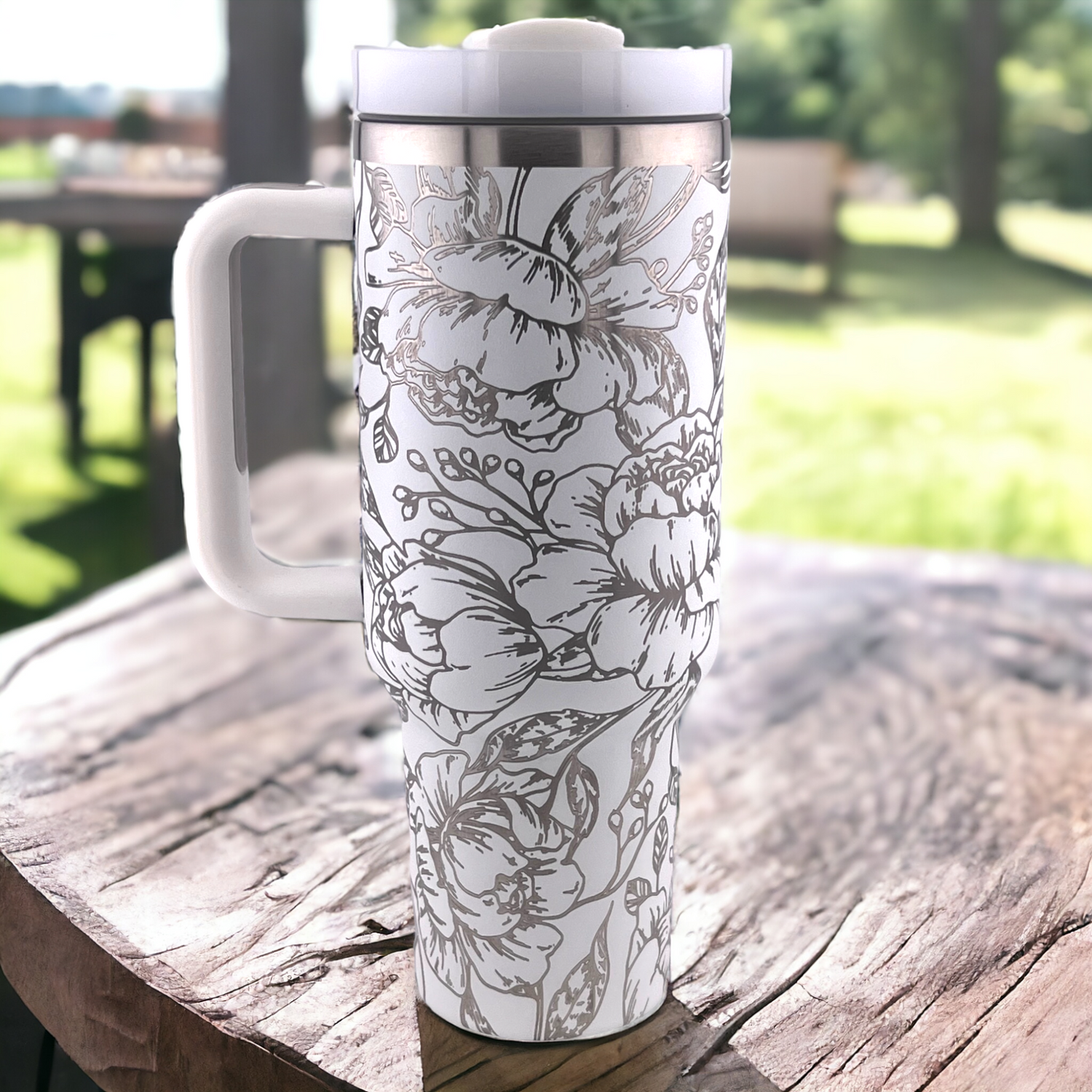 40 oz. Peony Tumbler Engraved 360°