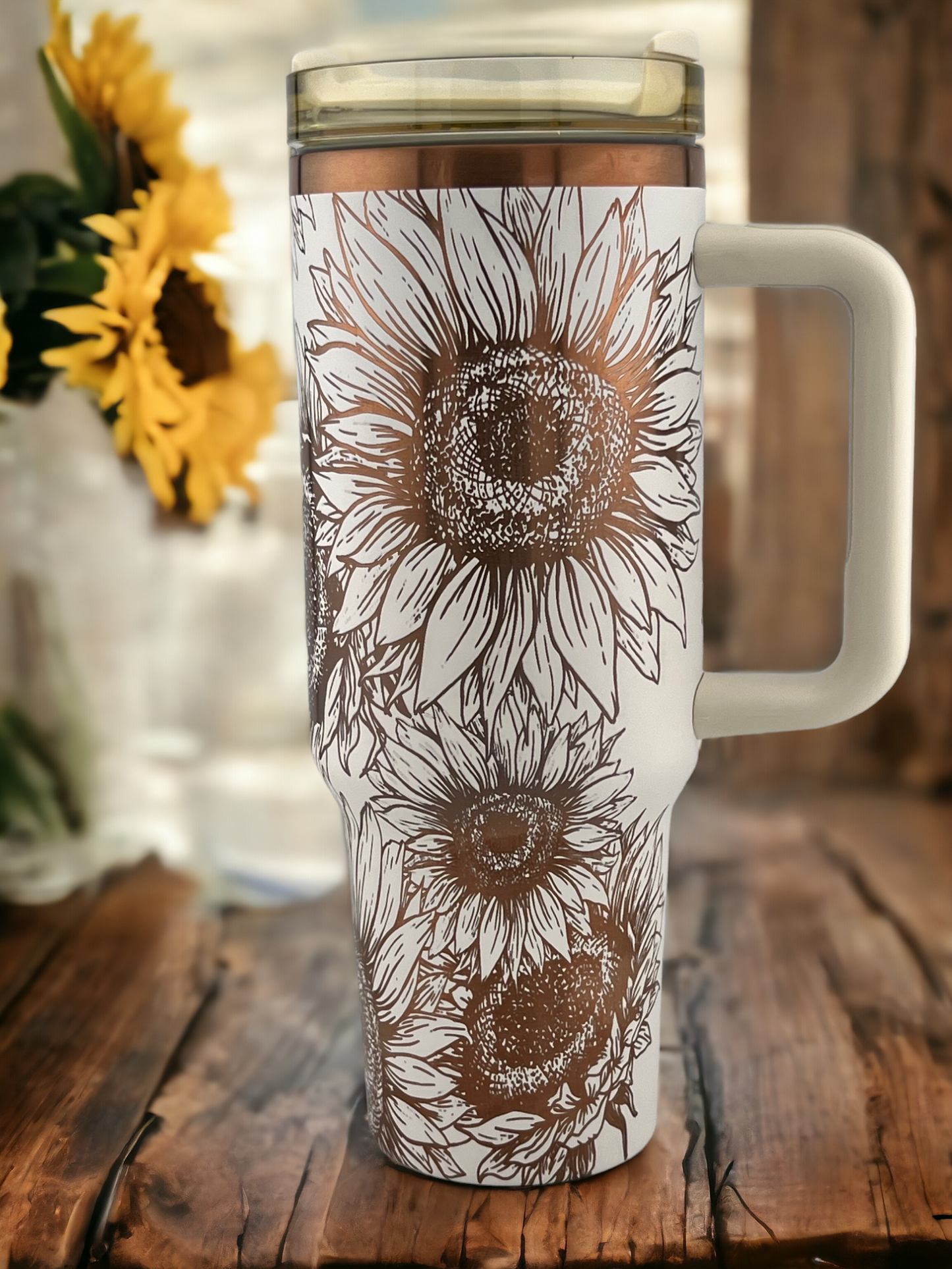 40 oz. Sunflower Tumbler Engraved 360°