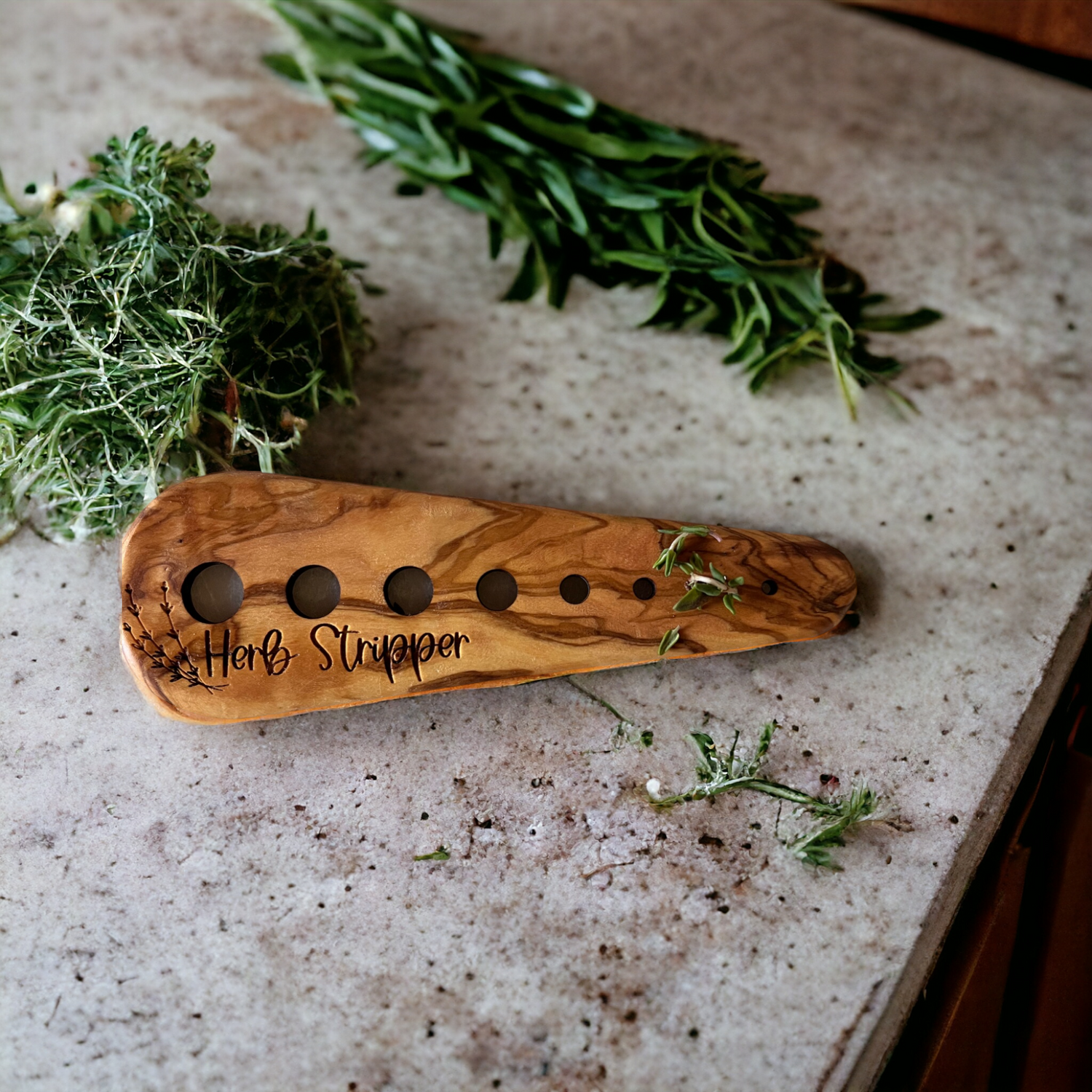 Personalized Herb Stripping Tool in Elegant Olive Wood
